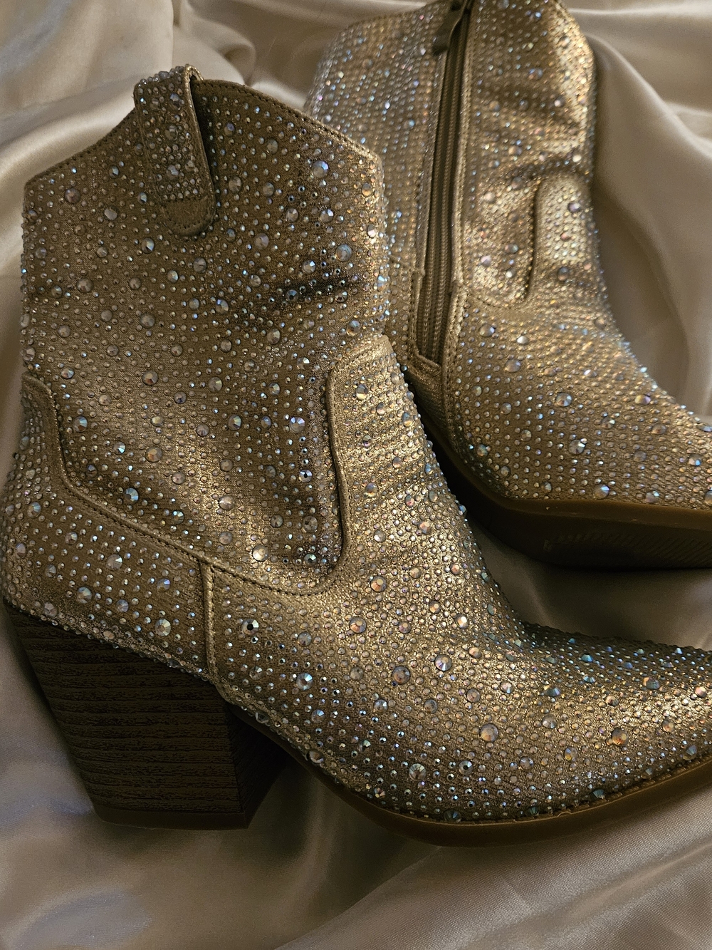 Embellished Crystal Western Ankle Boots - Sparkling Silver - Picture 5 of 6